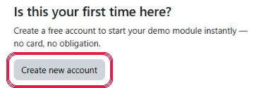 The login page. Under “Is this your first time here?” the grey “Create new account” button is circled.