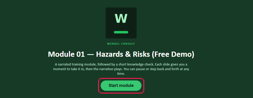 The module start screen. The green “Start module” button is circled.